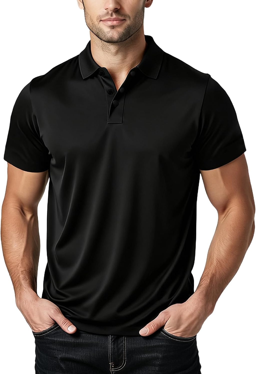 Detalle de BKMBKM Men's Polo Shirt, Quick-Dry Moisture-Wicking Slim Fit