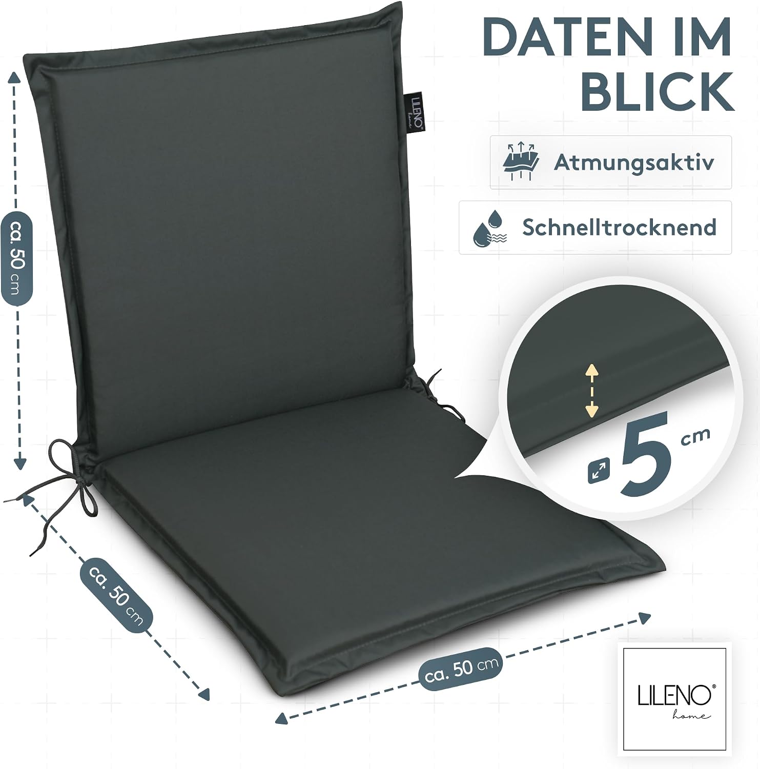 Detalle 2 de LILENO HOME Gartenstuhl Auflagen (2er Set, Niedriglehner) in Petrol für MIA Klappstühle