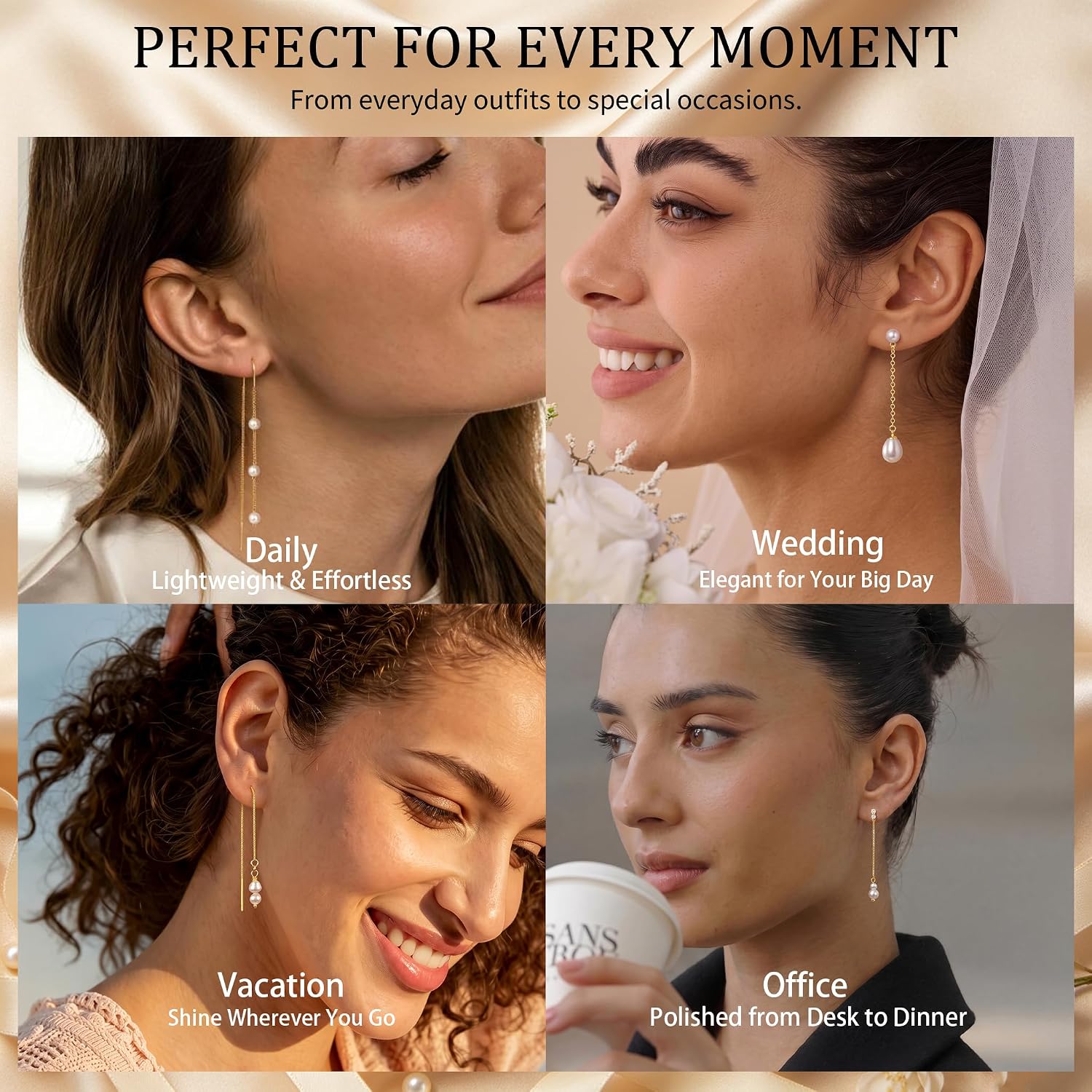 Detalle 2 de Carffordo Pearl Drop Earrings, 14K Gold Plated