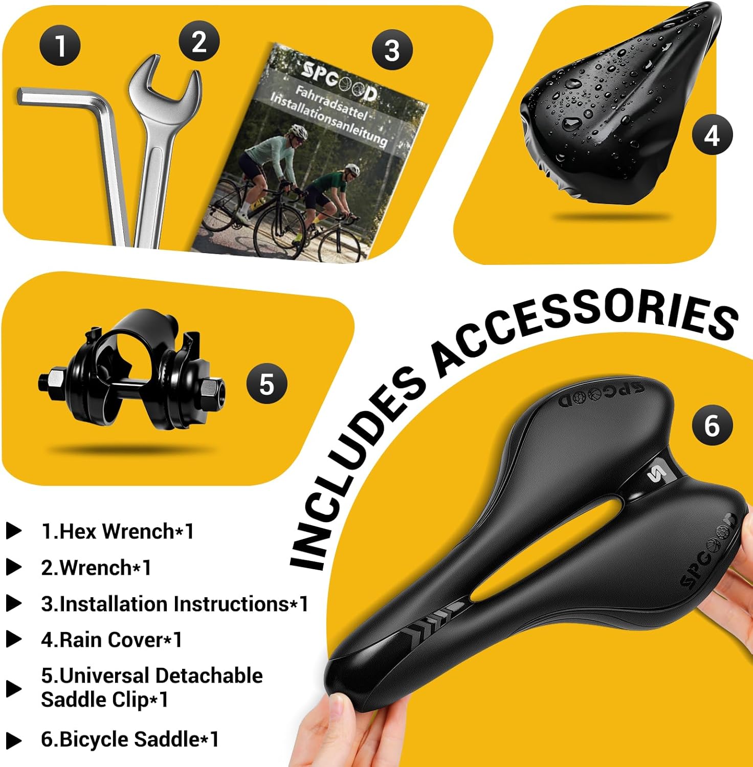 Detalle 2 de SPGOOD Gel-Fahrradsattel für Herren & Damen, breit, weich & ergonomisch (mit Überzug) – 27 × 16 cm