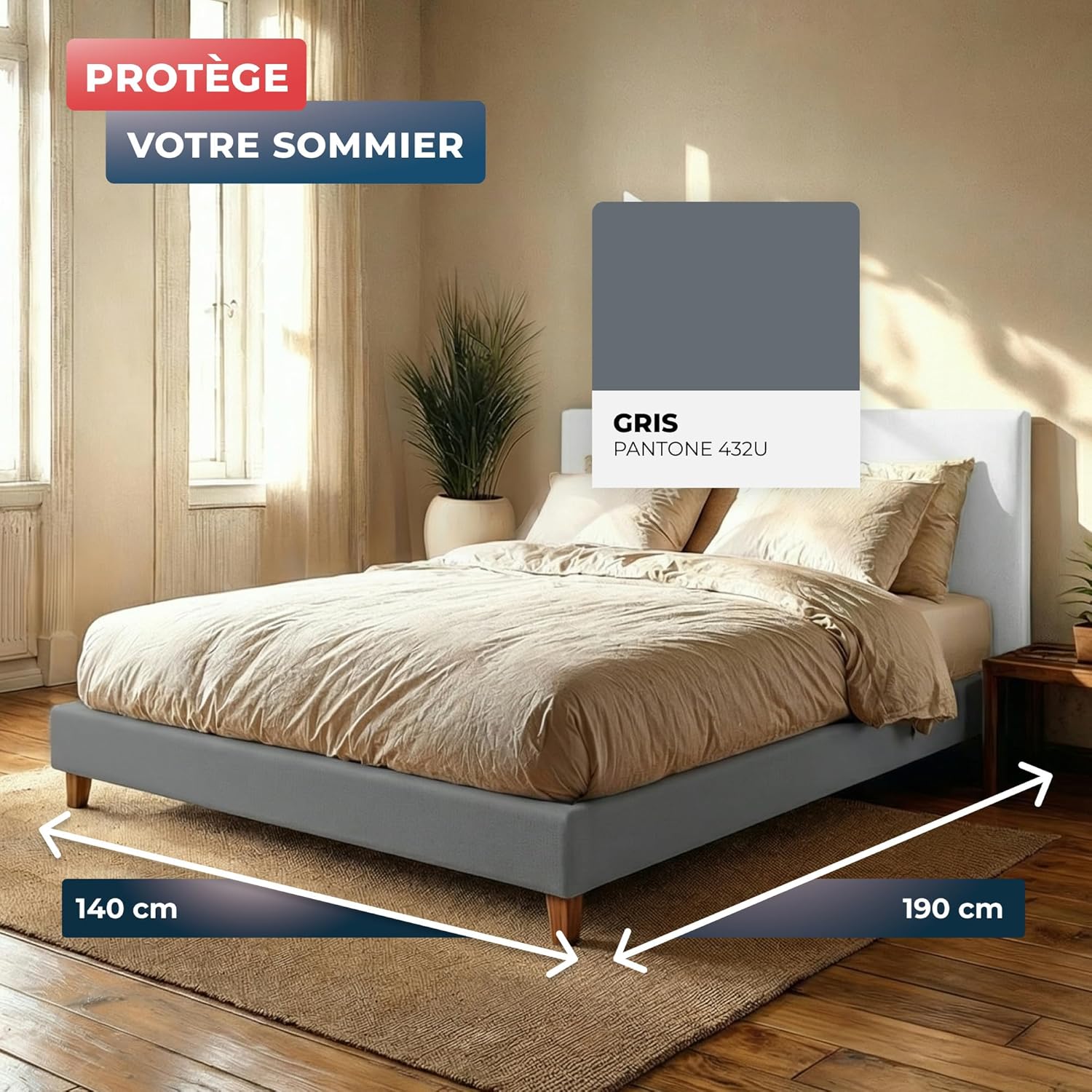 Thumbnail 5 de Wrappybag Cache-Sommier 140 x 190 avec Élastiques – Cache sommier gris