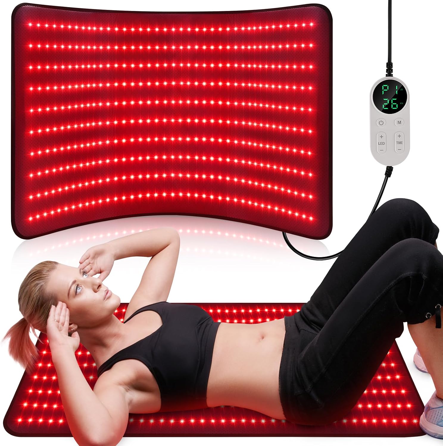 Detalle de Pedete Red Light Therapy Mat for Body (39”×24”) with 660nm/850nm Dual Spectrum, 61W, Timer Remote