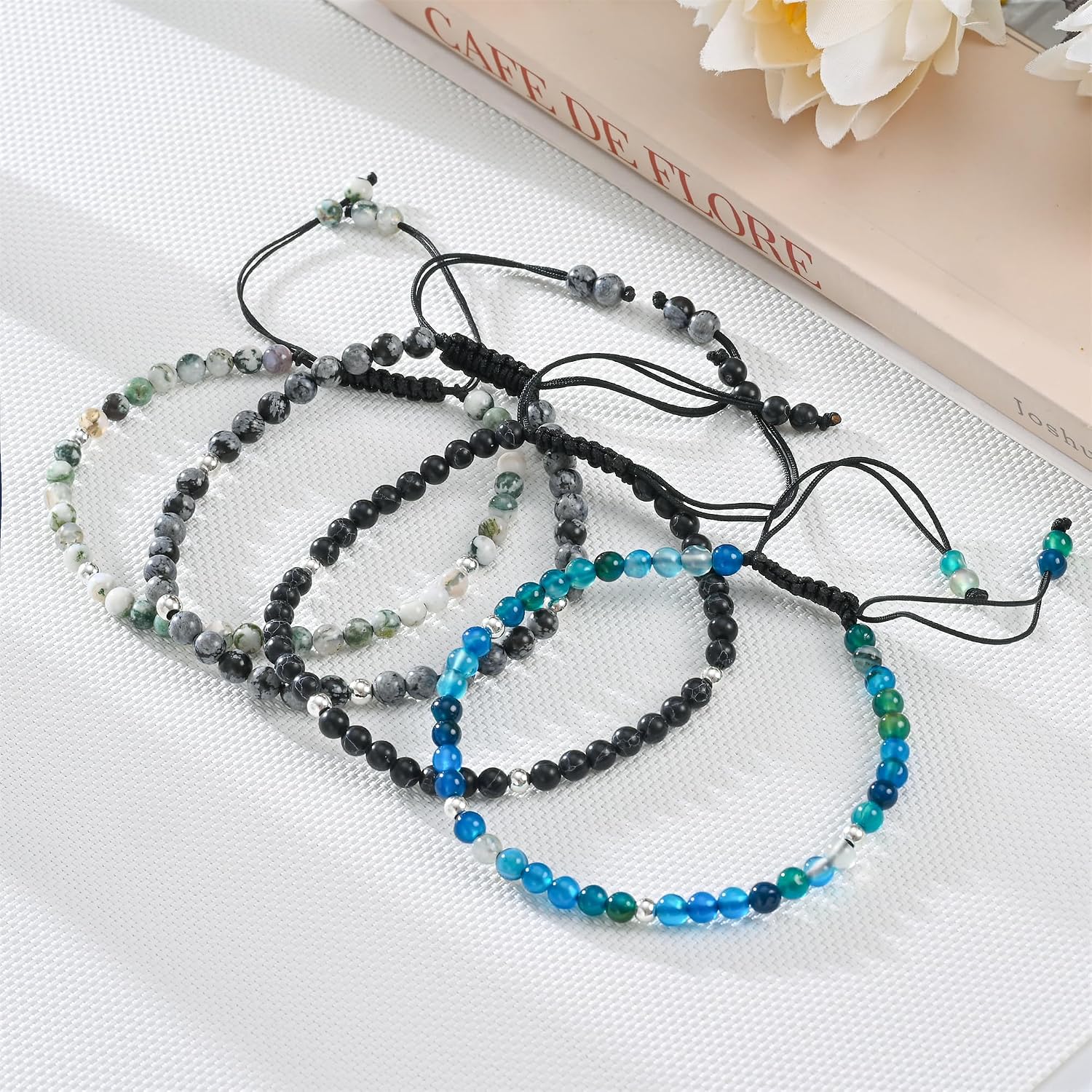 Detalle de Apocalyptic-K Women's 925 Sterling Silver/Gold Anklet with Natural Stones – Adjustable 9.5in to 13in