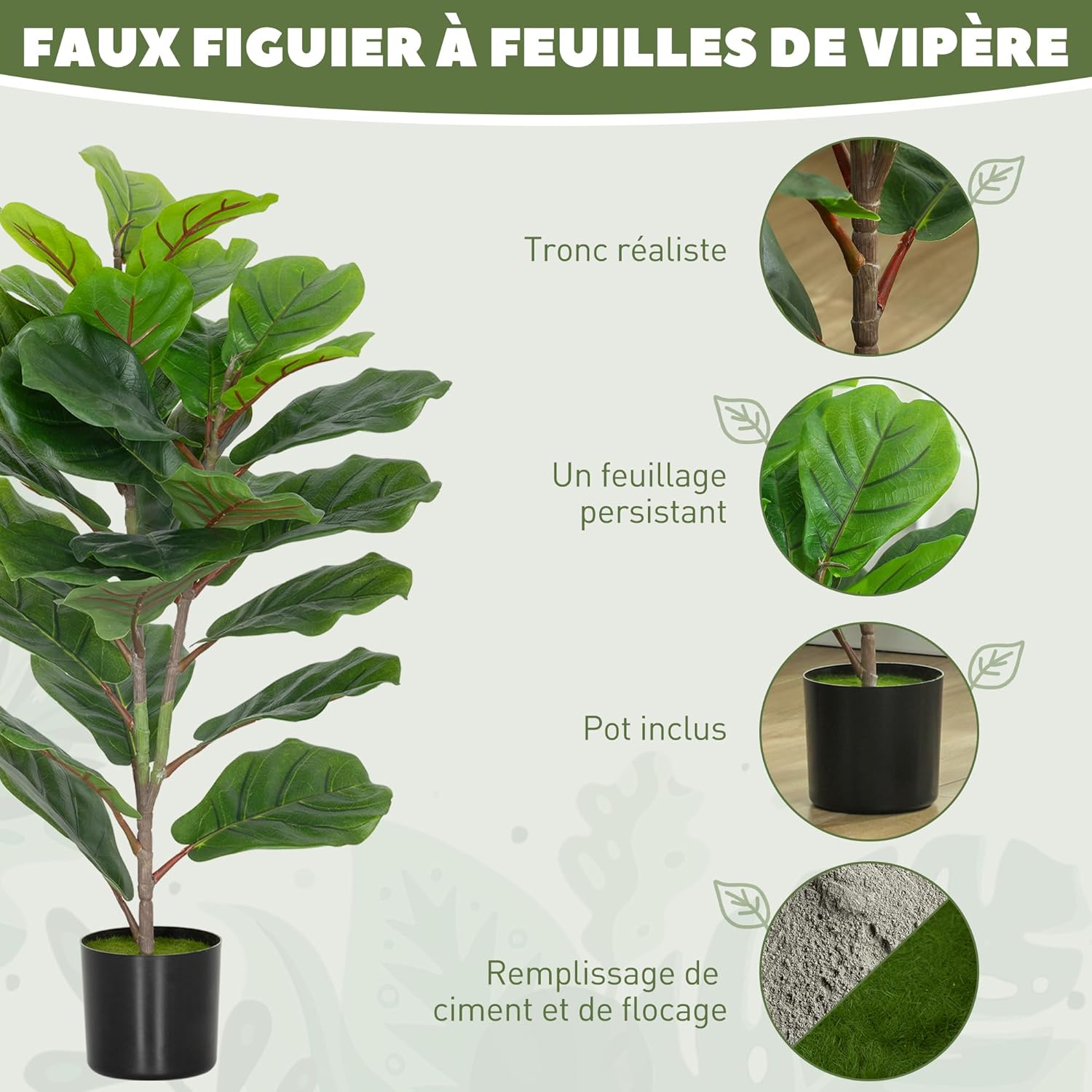 Thumbnail 2 de HOMCOM Lot de 2 Plantes artificielles 80 cm figuier