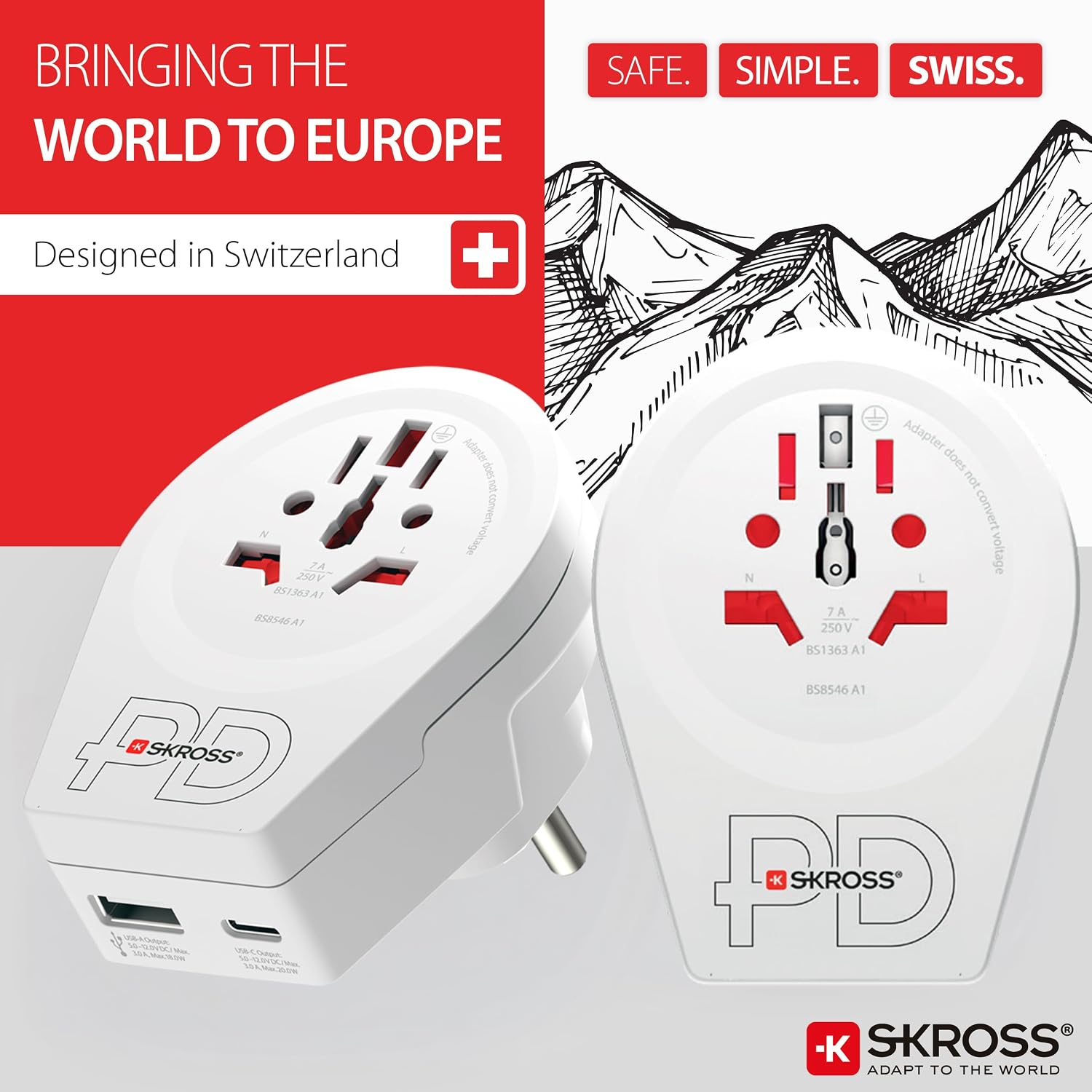 Thumbnail 1 de SKROSS World to Europe USB AC20PD Travel Adapter with 20 W USB-C and 18 W USB-A
