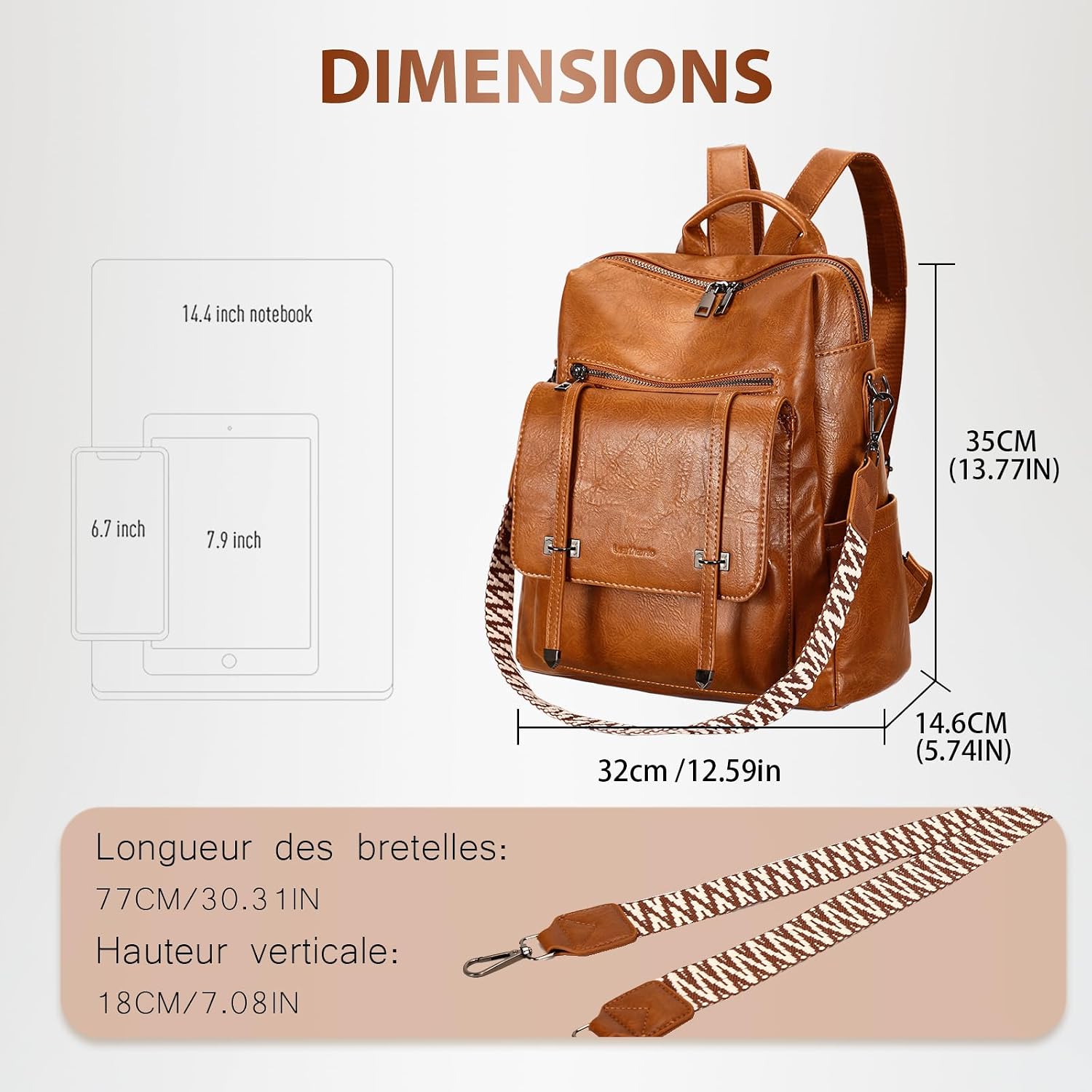 Detalle de Leathario Sac à Dos Antivol Femme en Cuir Vegan — Polyvalent et discret, 3-en-1