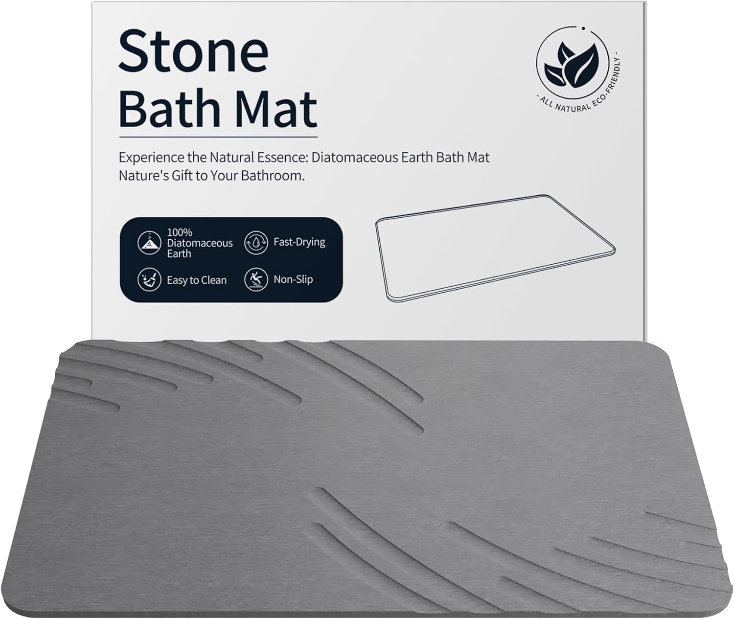 Thumbnail 6 de ZIKIBL Stone Bath Mat: Diatomaceous Earth Non-Slip, Quick-Drying 24" x 16" in Grey