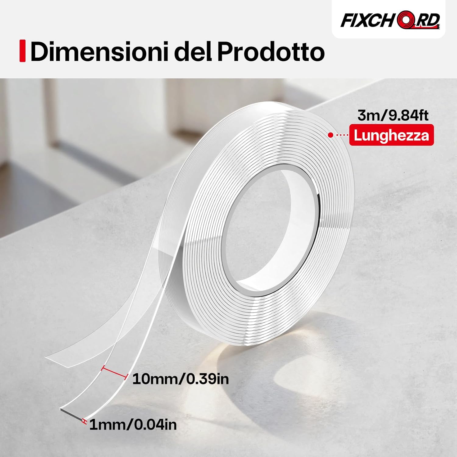 Thumbnail 1 de FIXCHORD Nastro biadesivo extra forte trasparente removibile (3 m x 1 cm x 1 mm)