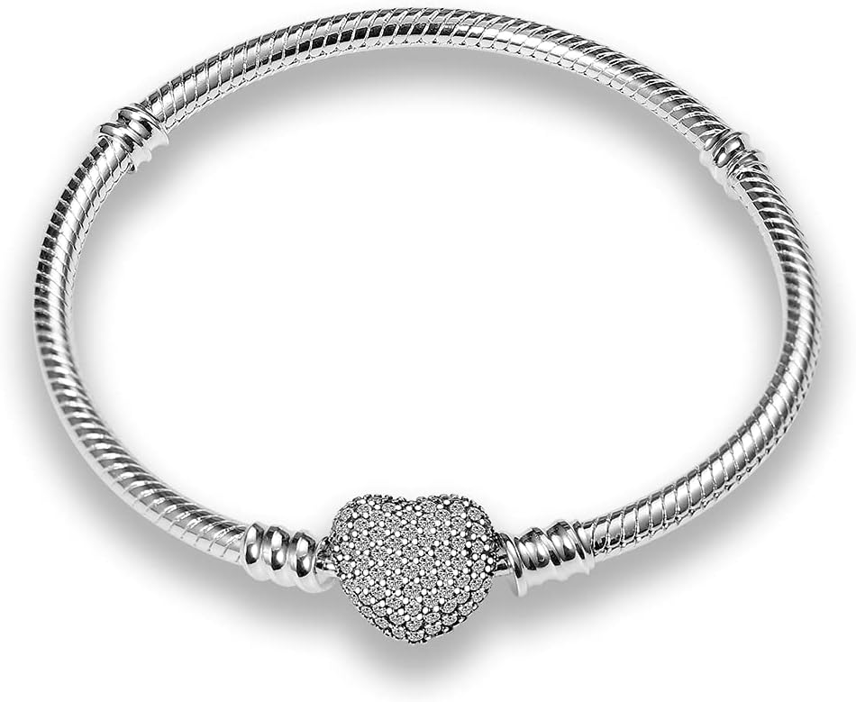Detalle de KUNSIR Moments 925 Sterling Silver Snake Chain Bracelet for Women – Fits Pandora & European Charms Beads
