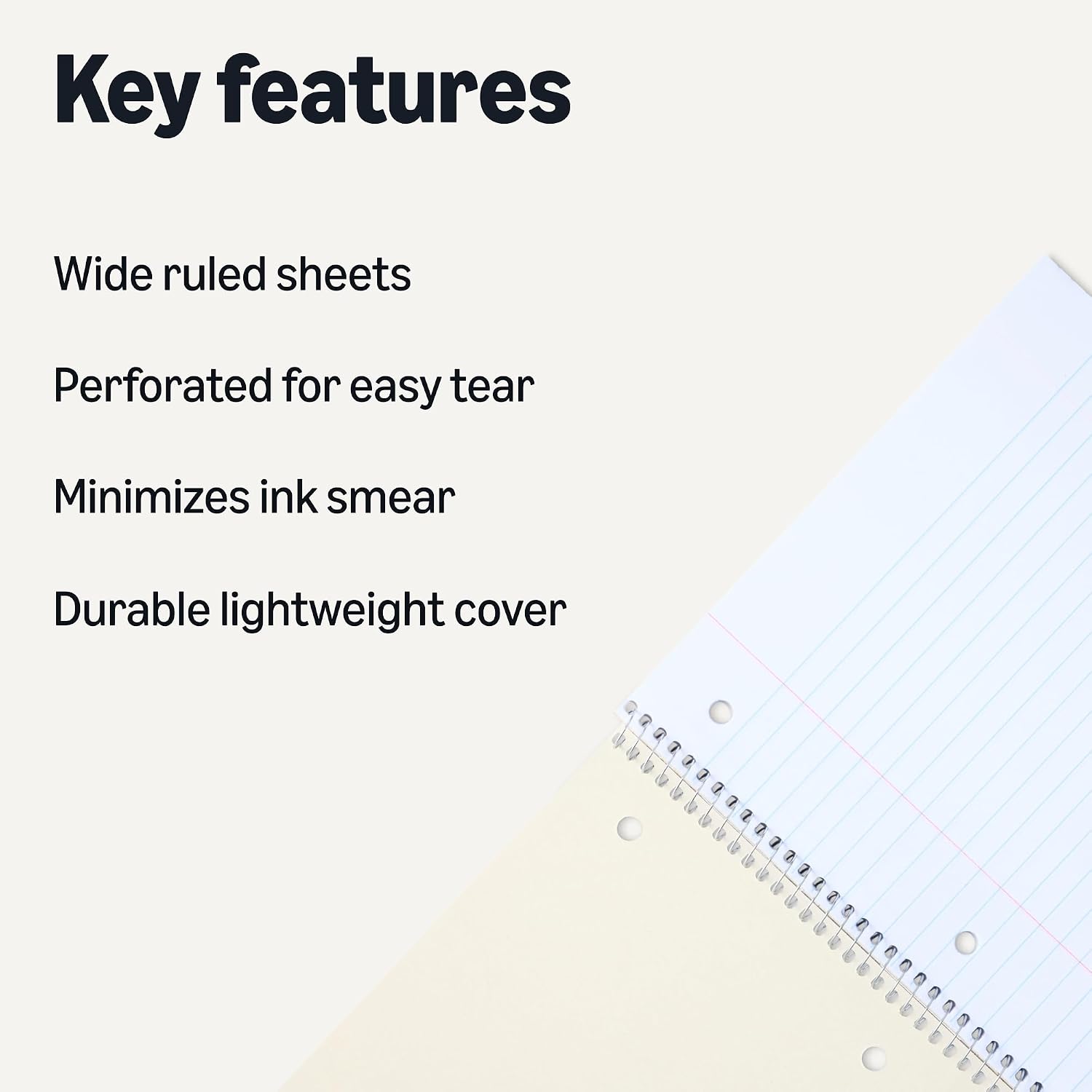 Detalle 2 de Amazon Basics Wide-ruled Spiral Notebook, 70 Sheets, 8 x 10.5 inches, 5-Pack (Pastel Colors)
