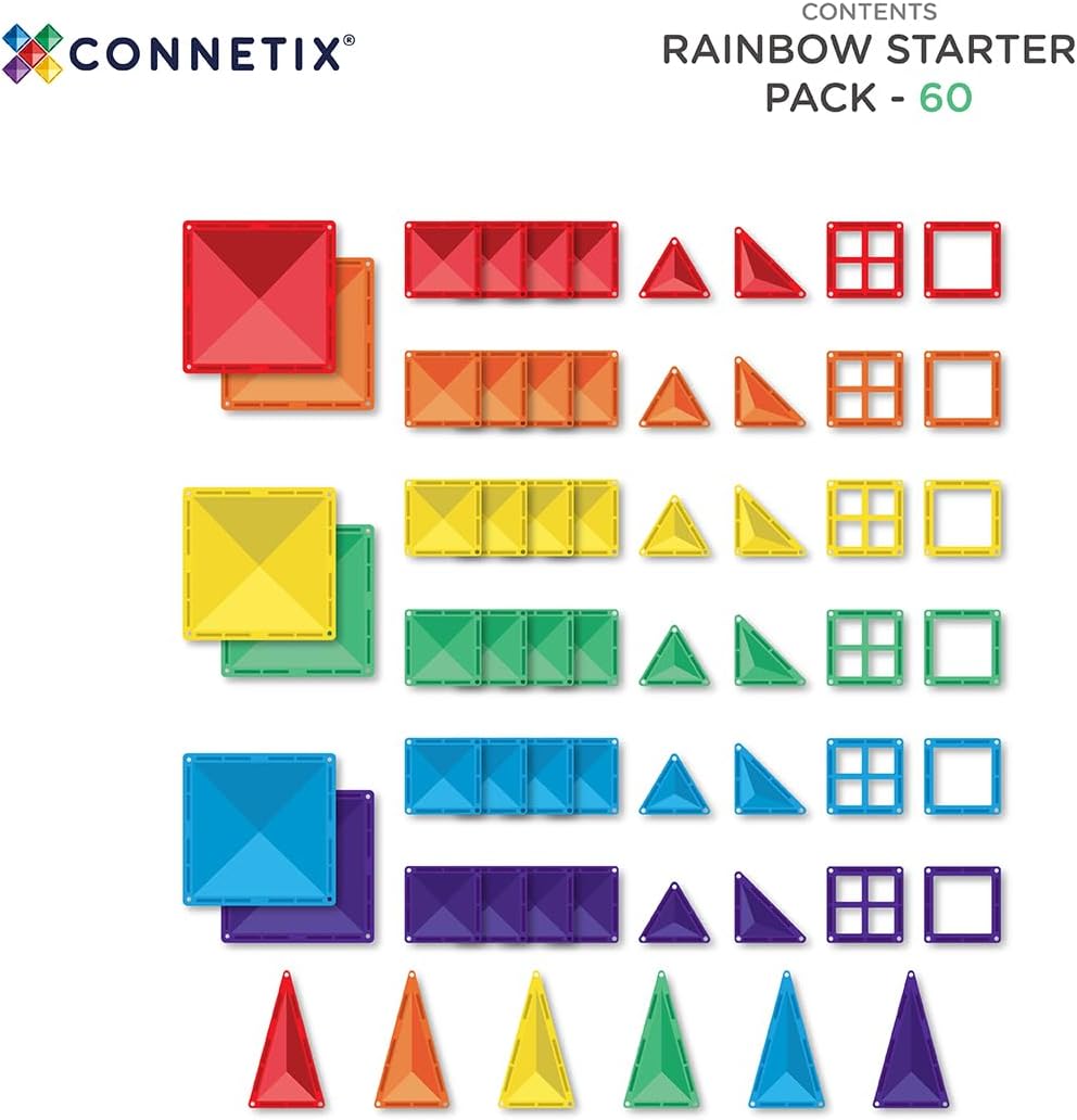 Detalle de Tuiles magnétiques Arc-en-Ciel Connetix – Pack de démarrage 60 pièces
