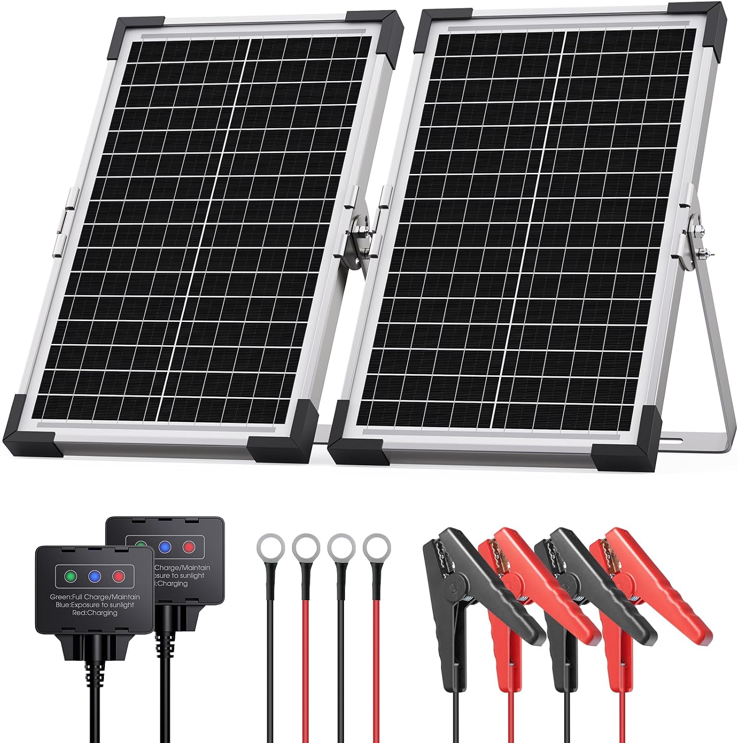 15W Solar Battery Maintainer (2PCS 7.5W) Smart Controller IP68 for 12V Systems