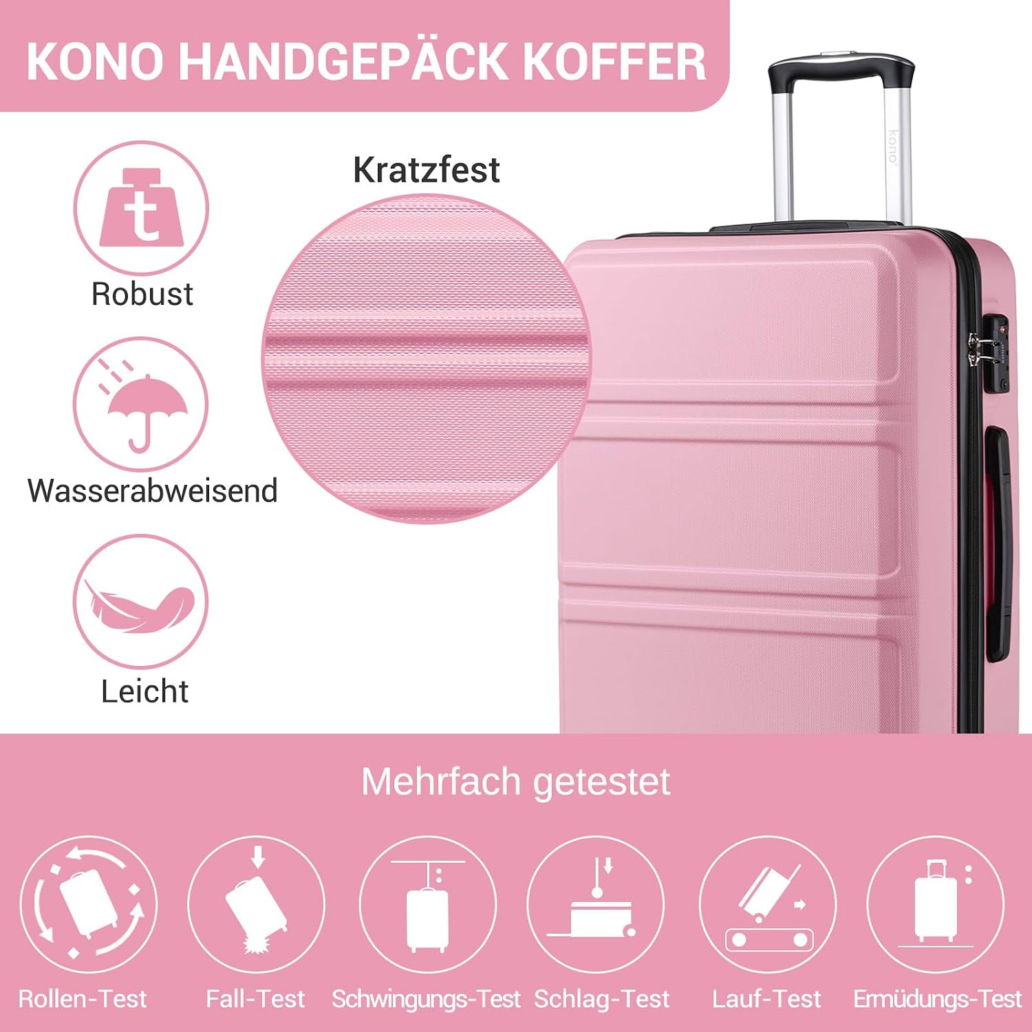 Thumbnail 2 de Kono Koffer Trolley Reisekoffer aus ABS+PC – leichter Hartschalenkoffer mit 4 Zwillingsrollen und TSA-Schloss