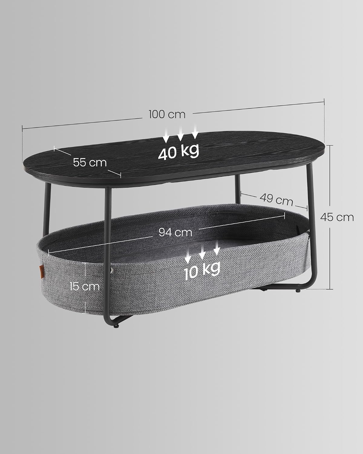 Thumbnail 2 de VASAGLE LCT222B56 Oval Coffee Table with Fabric Storage Basket