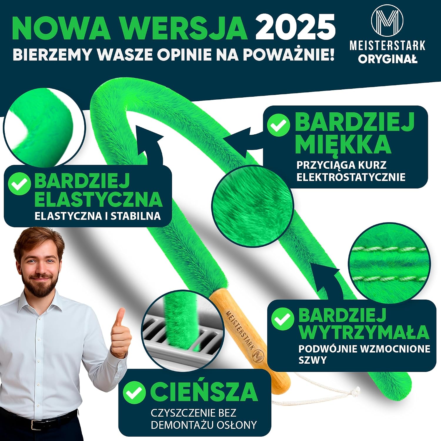 Detalle de M Meisterstark M-013 – szczotka do grzejników 115 cm, giętka i zmywalna