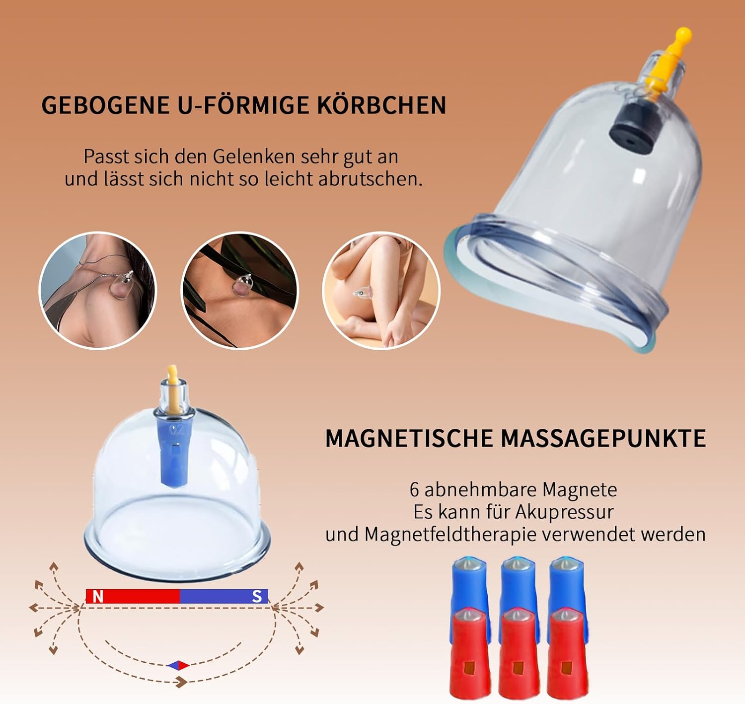 Thumbnail 3 de Schröpfgläser mit Vakuumpumpe & Therapiemagneten + Faszien-Schaber – 18 Stück gegen Verspannungen, Cellulite und Lymphdrainage