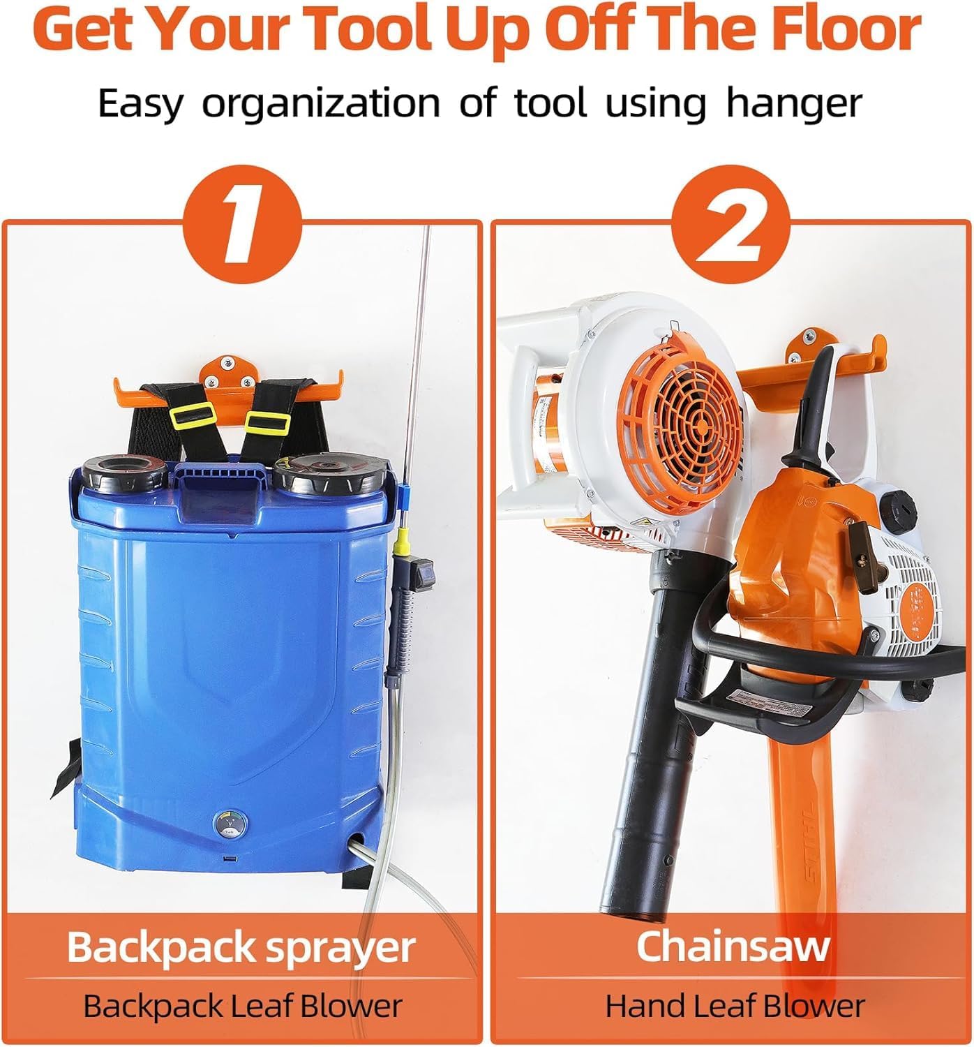 Detalle 2 de OSROENE BSZJ01-X Backpack Blower Wall Rack with Tube Hook, Steel, 2 Hooks