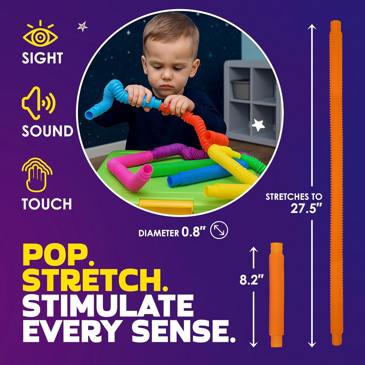 Detalle 2 de Nutty Toys Pop Tubes Large 8-Pack sensory toy