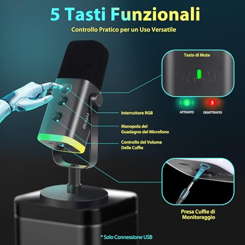 Detalle de FIFINE USB Gaming Microfono Dinamico per PC, PS4/PS5: versatile e pronto al streaming