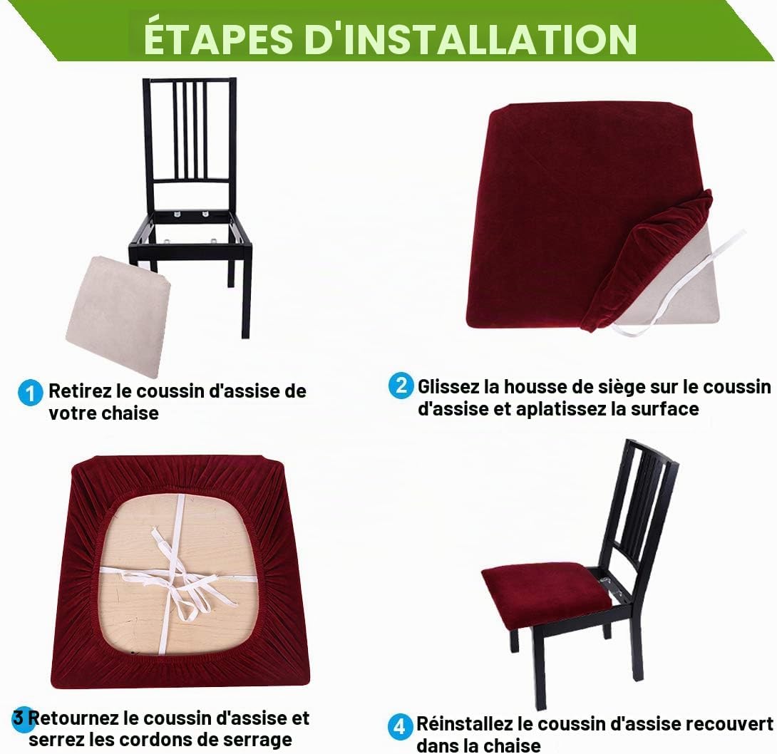 Thumbnail 4 de Homaxy Housse de Chaise Universelle - Velours élastique, lavable en machine, noir, 4 pièces