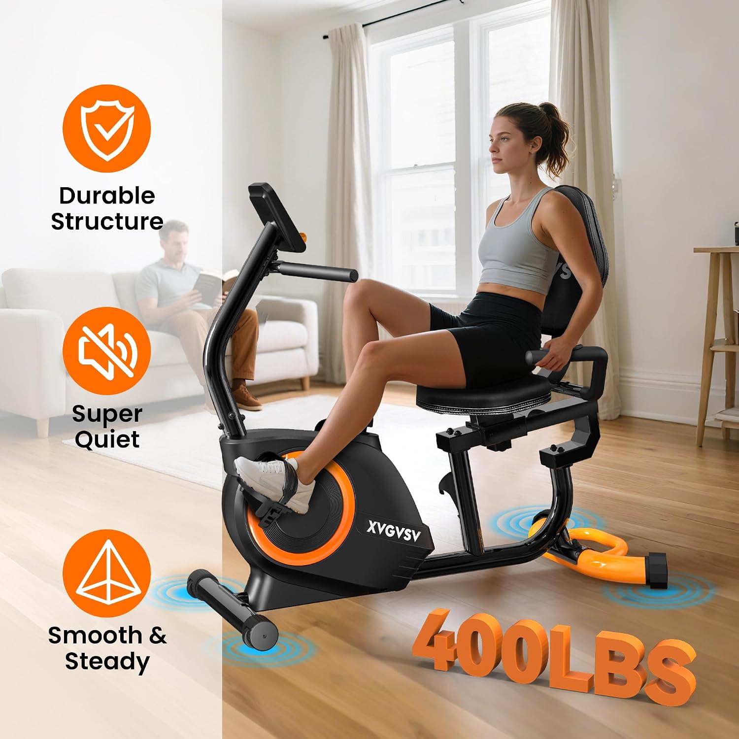 Detalle de XVGVSV W239 Recumbent Exercise Bike, 16-Level Magnetic Resistance, LCD Display
