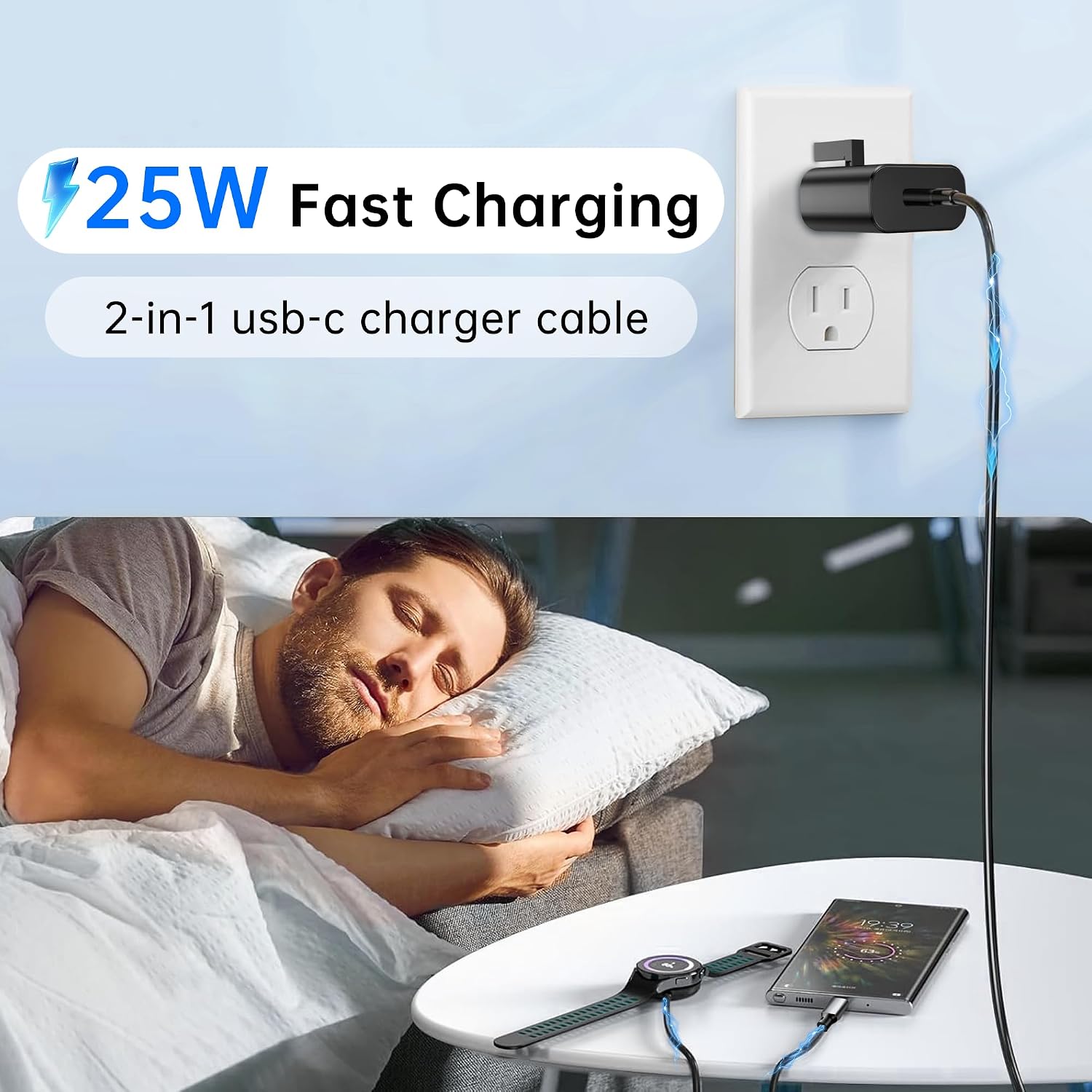 Detalle de ACEQINGSE 2 in 1 USB-C Charger for Samsung Watch & Phones (25W) – Compact, Magnetic & Safe
