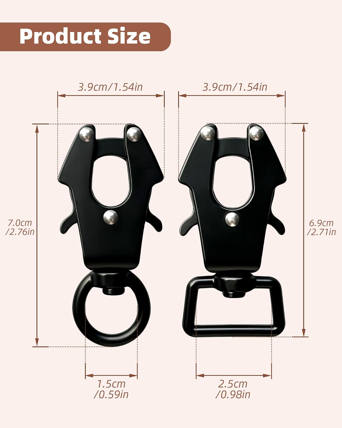 Detalle de ETIALURE 2PCS Dog Lead Frog Clip with 360° Swivel Carabiner – Quick Release Safety Clips (Square + Round)