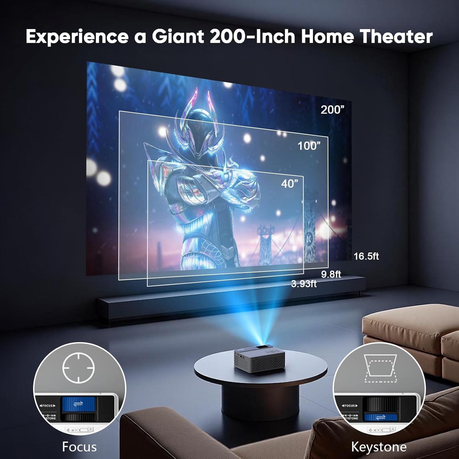 Thumbnail 6 de TMY 1080P Full HD Portable Mini Projector (V08) with Bluetooth 5.1 and Included Screen