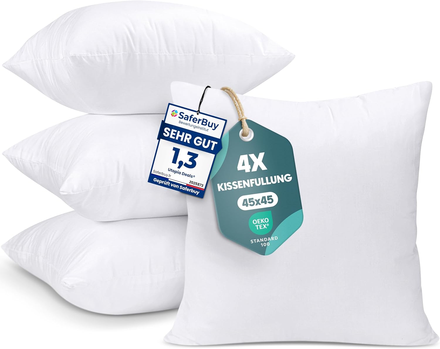 Detalle de Utopia Bedding 4er-Set Kissenfüllung für 45 x 45 cm (Innenkissen, Füllkissen, Kopf-/Sofakissen)