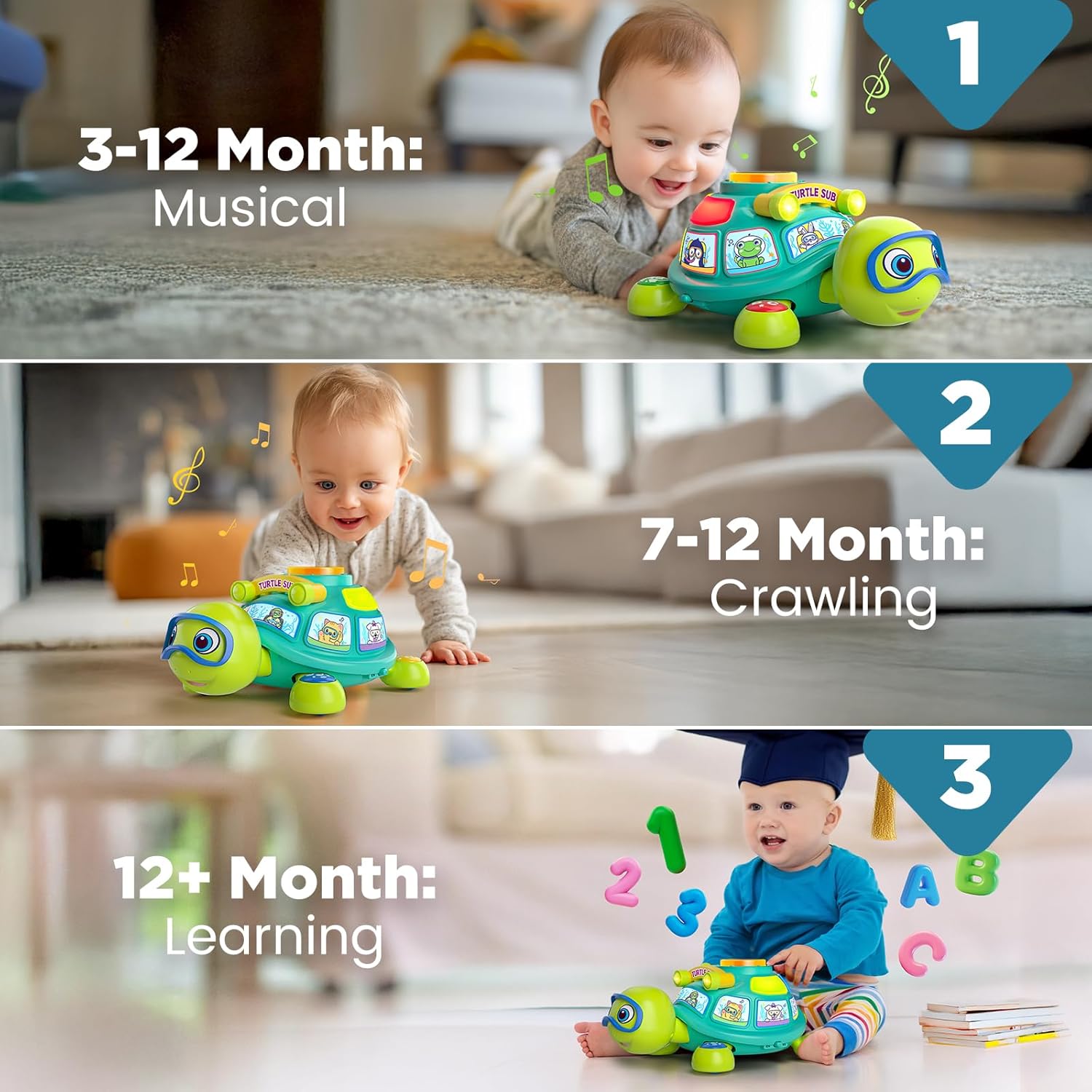 Thumbnail 1 de Musical Crawling Turtle Toy for Babies (3–12 Months) – Light-up, Bilingual Learning Fun