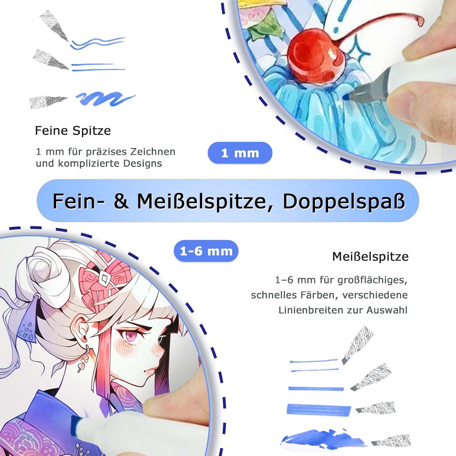 Detalle de Octirst 80 Farben Alkohol Marker Set mit Twin-Spitzen – 80 permanente Marker für Manga, Design & Coloring Books