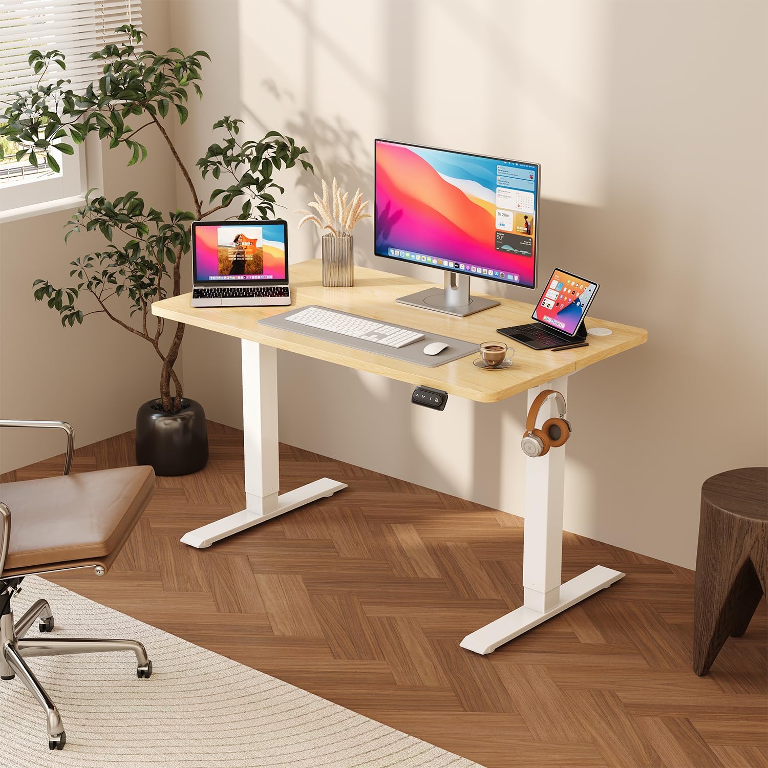 Detalle 2 de JUMMICO Scrivania regolabile in altezza 100×60 cm beige – telecomando a 4 tasti e memoria