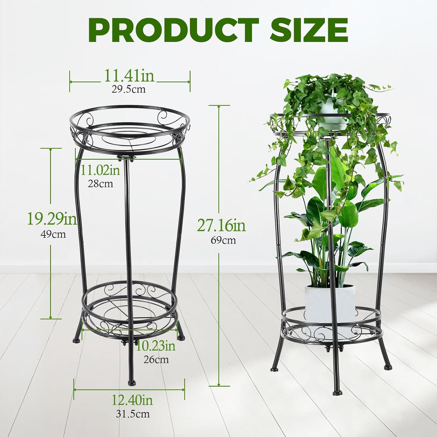 Thumbnail 1 de LOYAL TIGER 2-Tier Plant Stand, 27-Inch Black Iron, 3-Leg Base