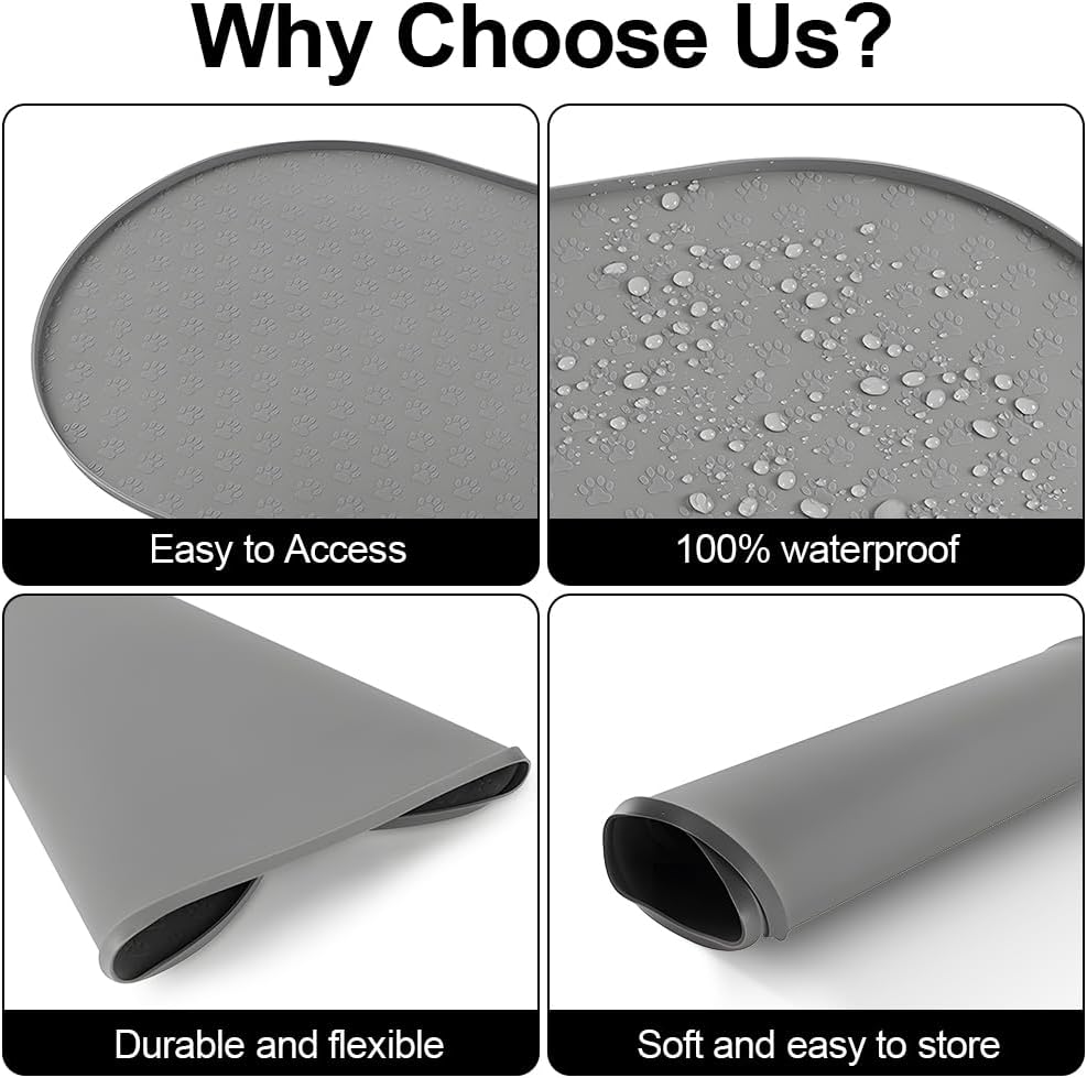 Detalle de Adiwo Tappetino Ciotola Cane Antiscivolo – 50x25 cm in silicone grigio