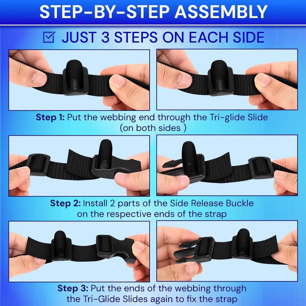 Thumbnail 6 de TECEUM Buckles & Strap Kit – 1" Black Nylon Webbing (6 yd) with 6 Buckles, 12 Tri-Glide Sliders, and 6 D-Rings