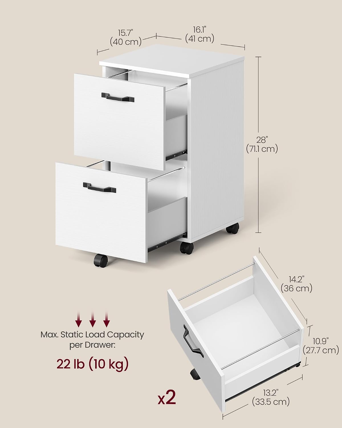 Detalle de VASAGLE 2-Drawer File Cabinet UOFC040W46