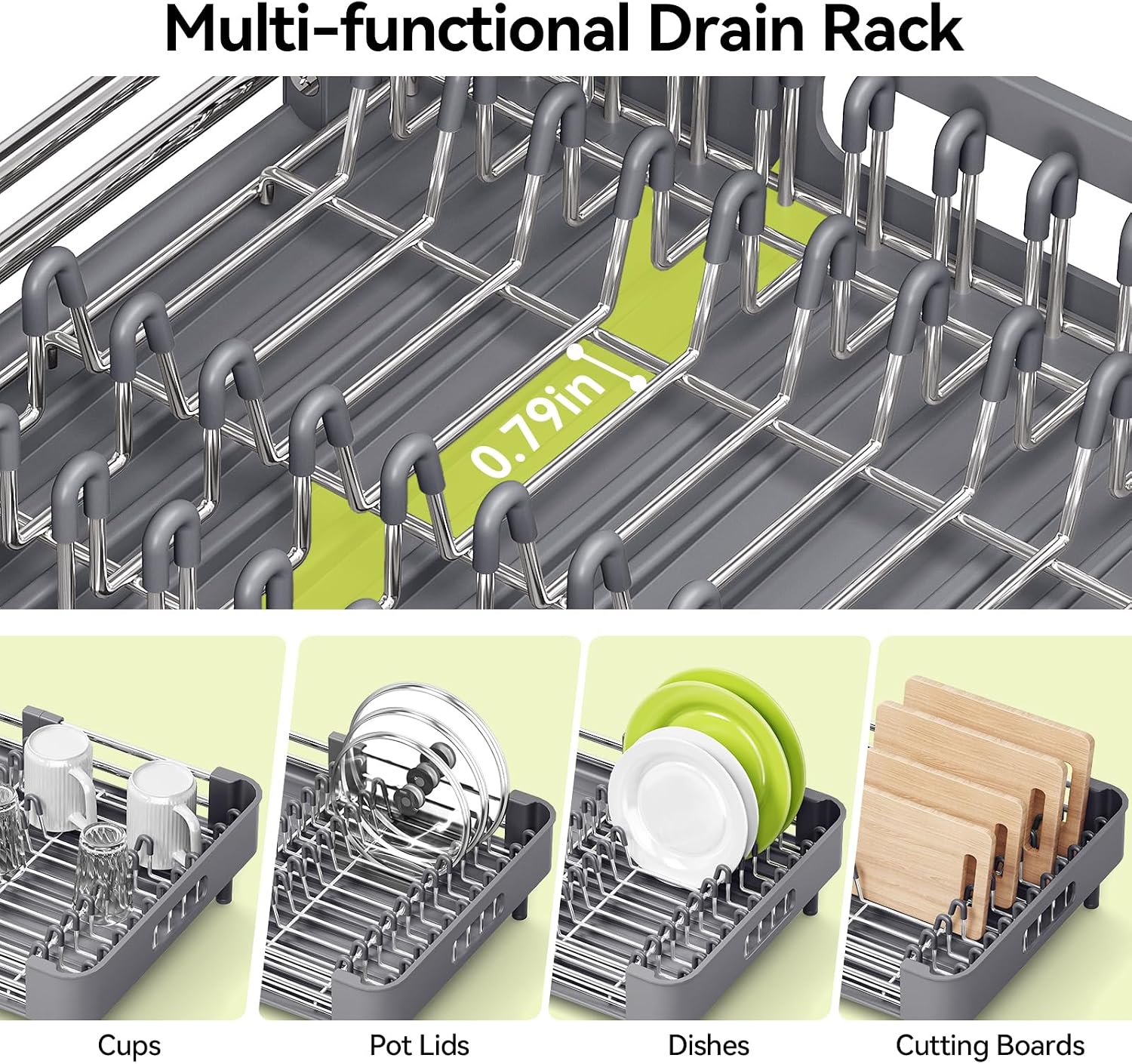 Detalle 2 de Urackify Extendable Stainless Steel Dish Drying Rack, Grey, 18.7-Inch Length