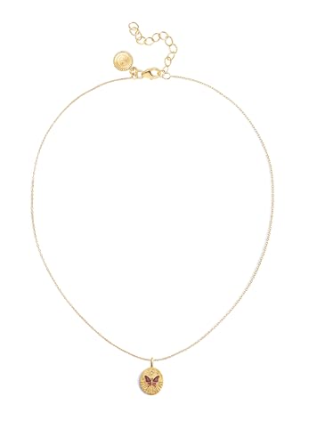Detalle de SINGULARU Collar Medallion Butterfly Rose: latón bañado en oro 18Kt, cadena 45 cm