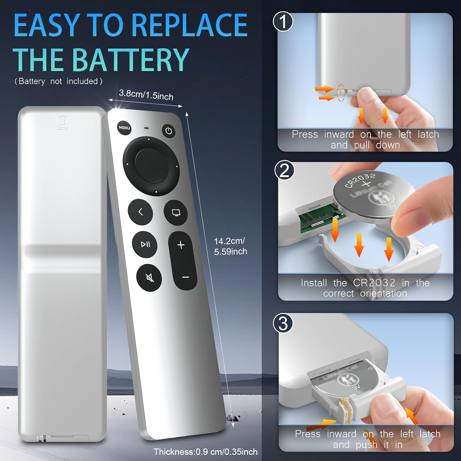 Detalle de Universal Replacement for Apple TV Remote: 2-in-1 TV & Apple TV Control (4K/HD Gen 1–3) – Silvery-White