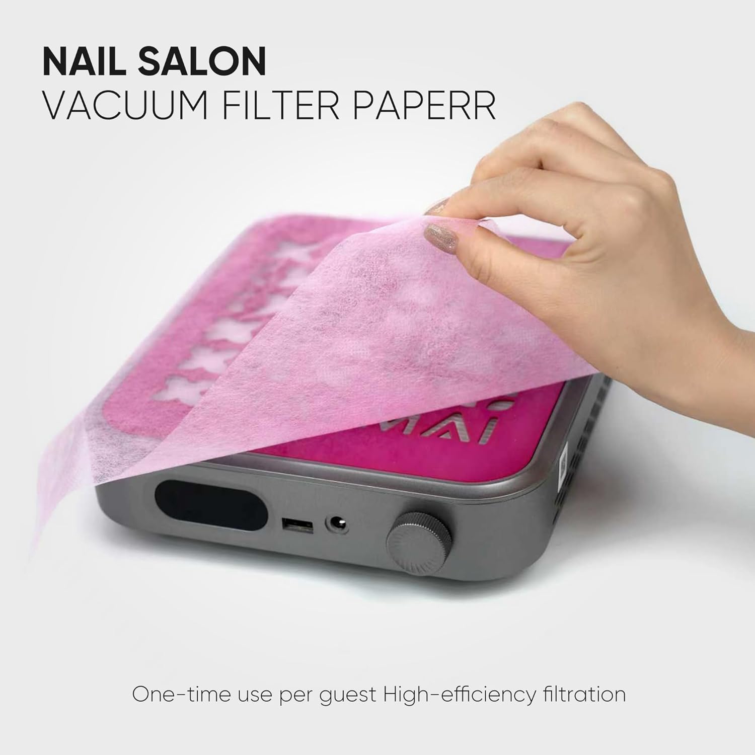 Detalle 2 de HALMAI 200 Feuilles Filtre à Poussière pour Ongles – Filtre Papier Jetable, Rose ou Blanc