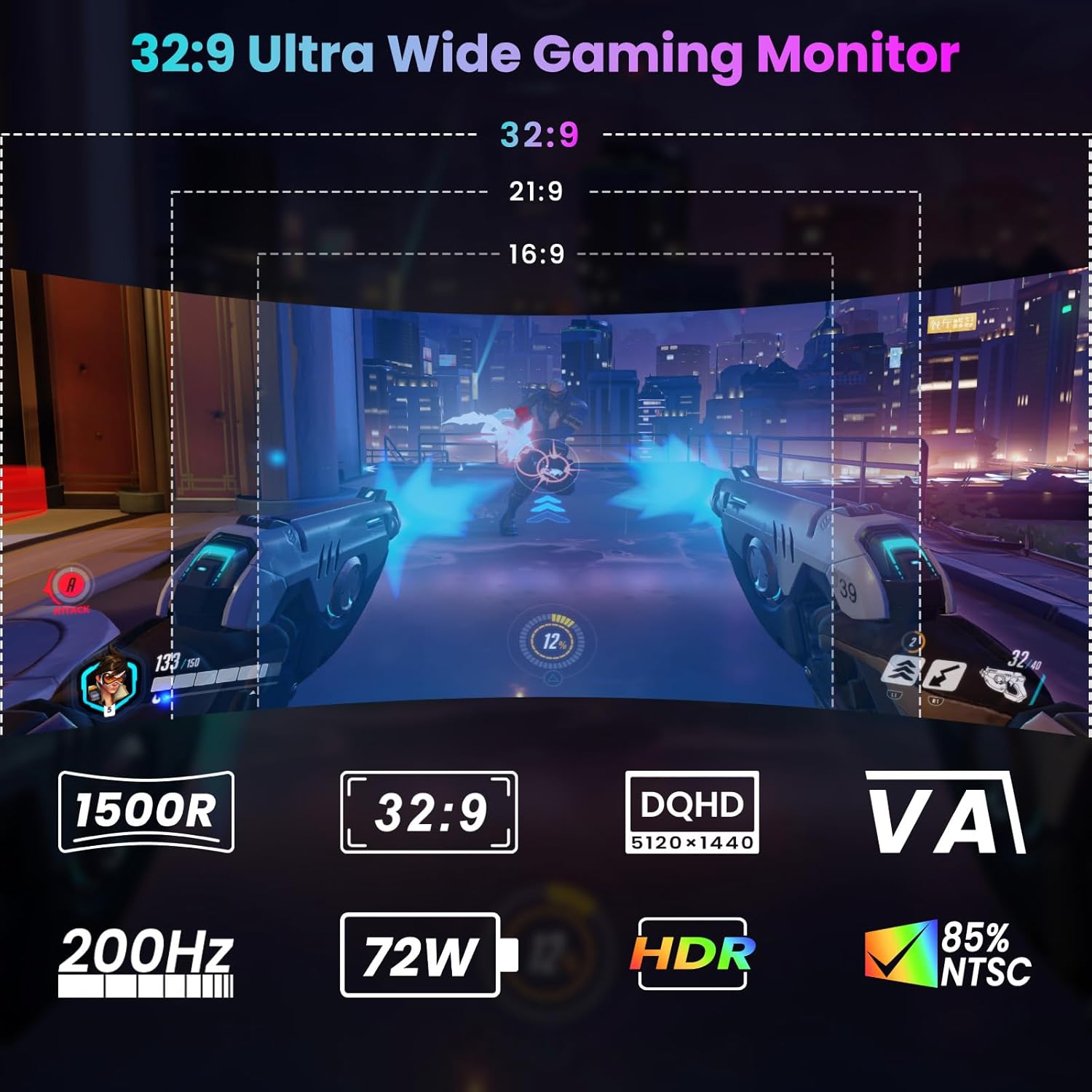 Thumbnail 1 de Gawfolk 44.5-inch Dual QHD curved gaming monitor (1500R) with 200Hz, RGB backlight and PBP/PIP