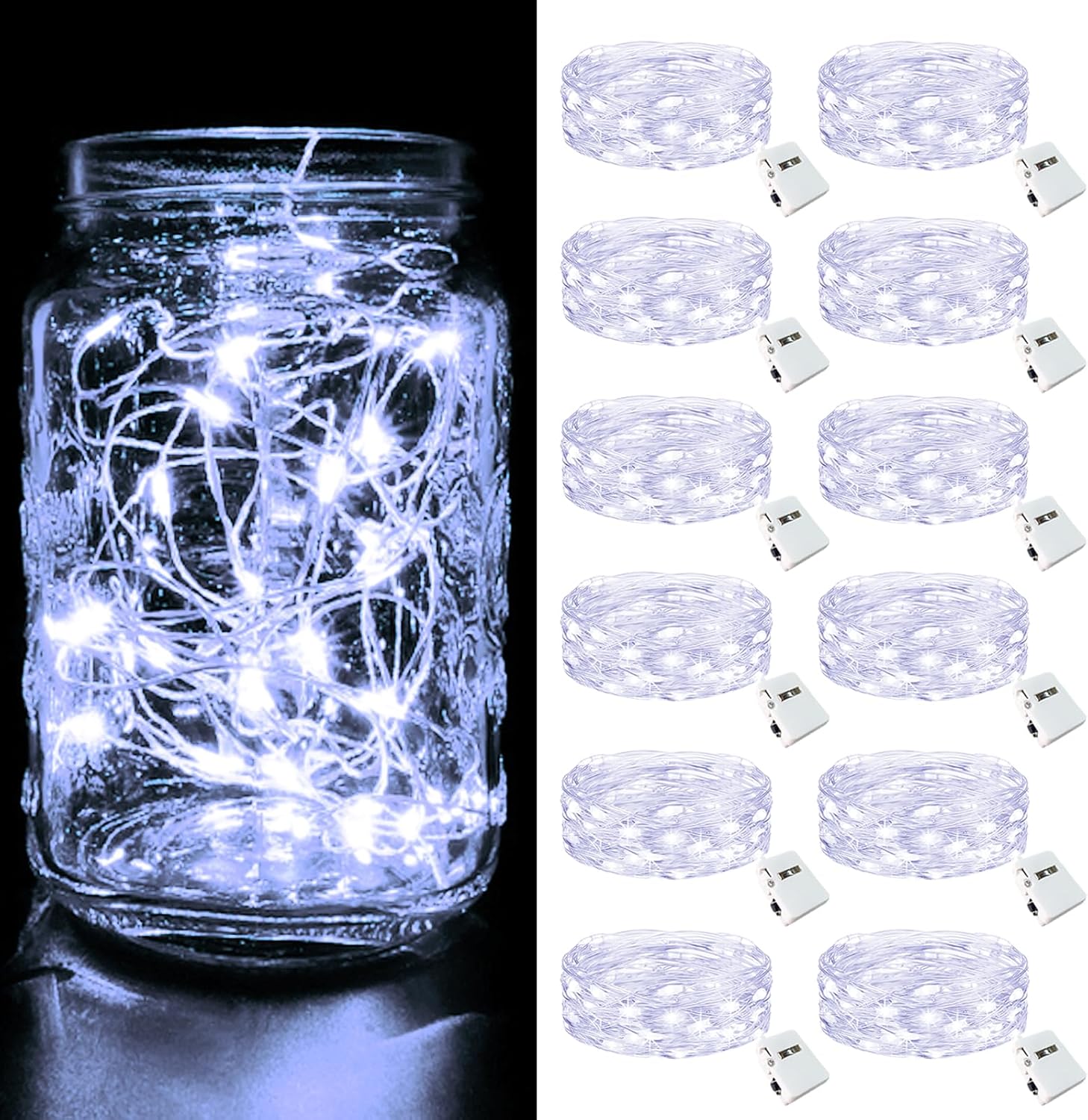 Detalle de btfarm BL26 12-Pack Fairy String Lights, 7 ft, 20 LEDs, Cool White