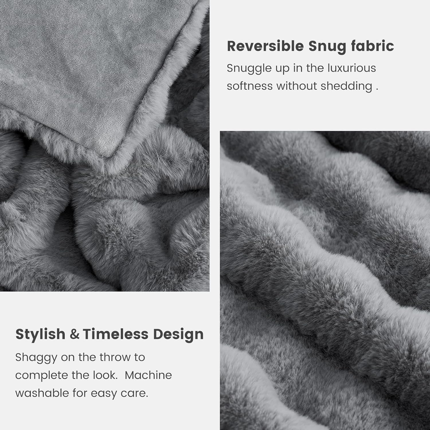 Thumbnail 6 de Cozy Bliss Faux Fur Bubble Throw Blanket (Light Grey, 50 x 60 in) for Couch & Sofa