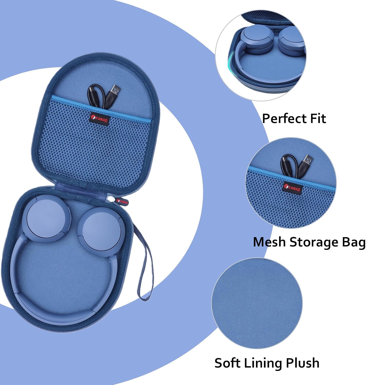 Thumbnail 3 de XANAD Kopfhörer-Tasche für Sony WH-CH520 (Blue) – Case für kabellose Bluetooth On-Ear Kopfhörer