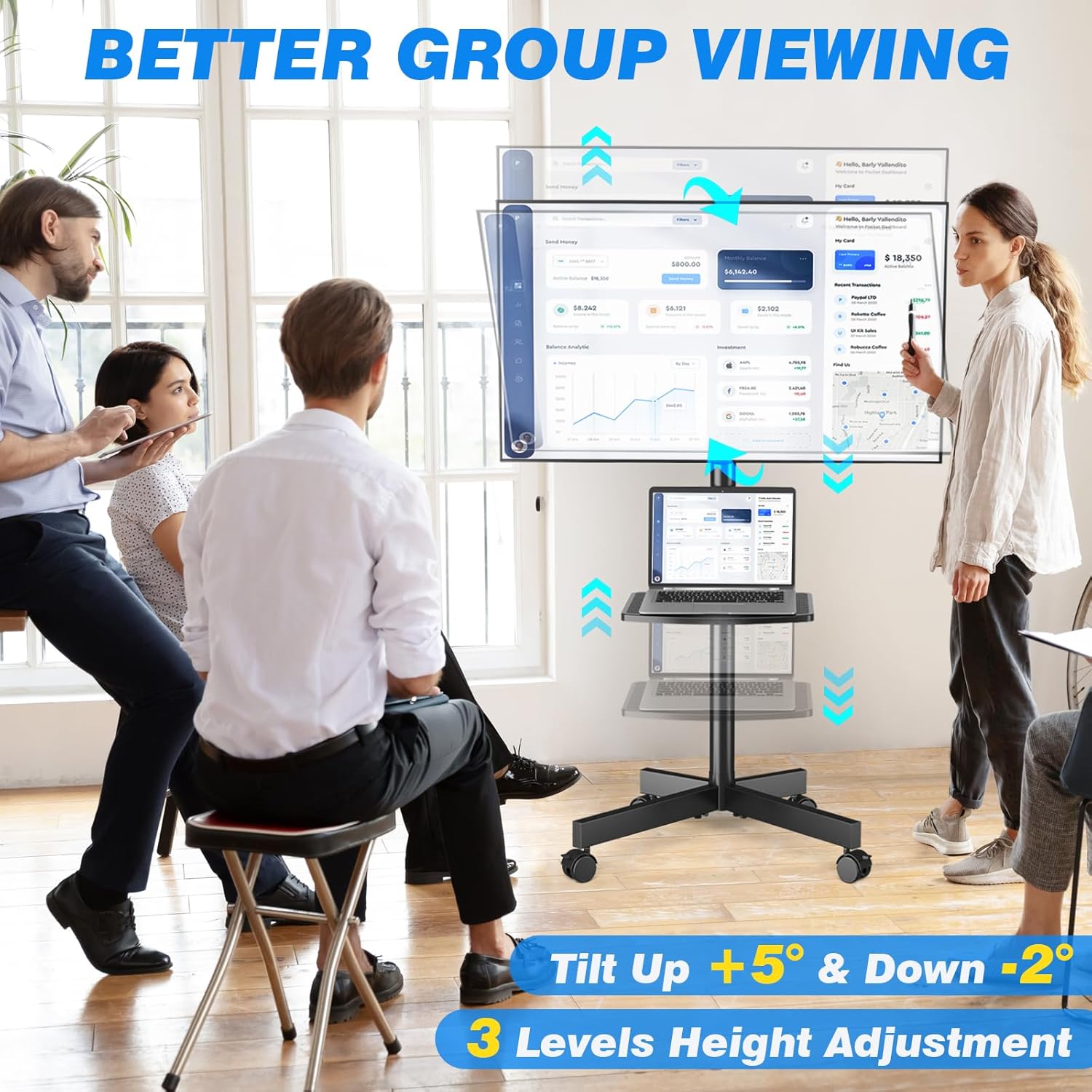 Thumbnail 1 de RFIVER Mobile TV Stand on Wheels (27–60 inch) with Height Adjustment, Tilt and VESA 400×400mm up to 40kg
