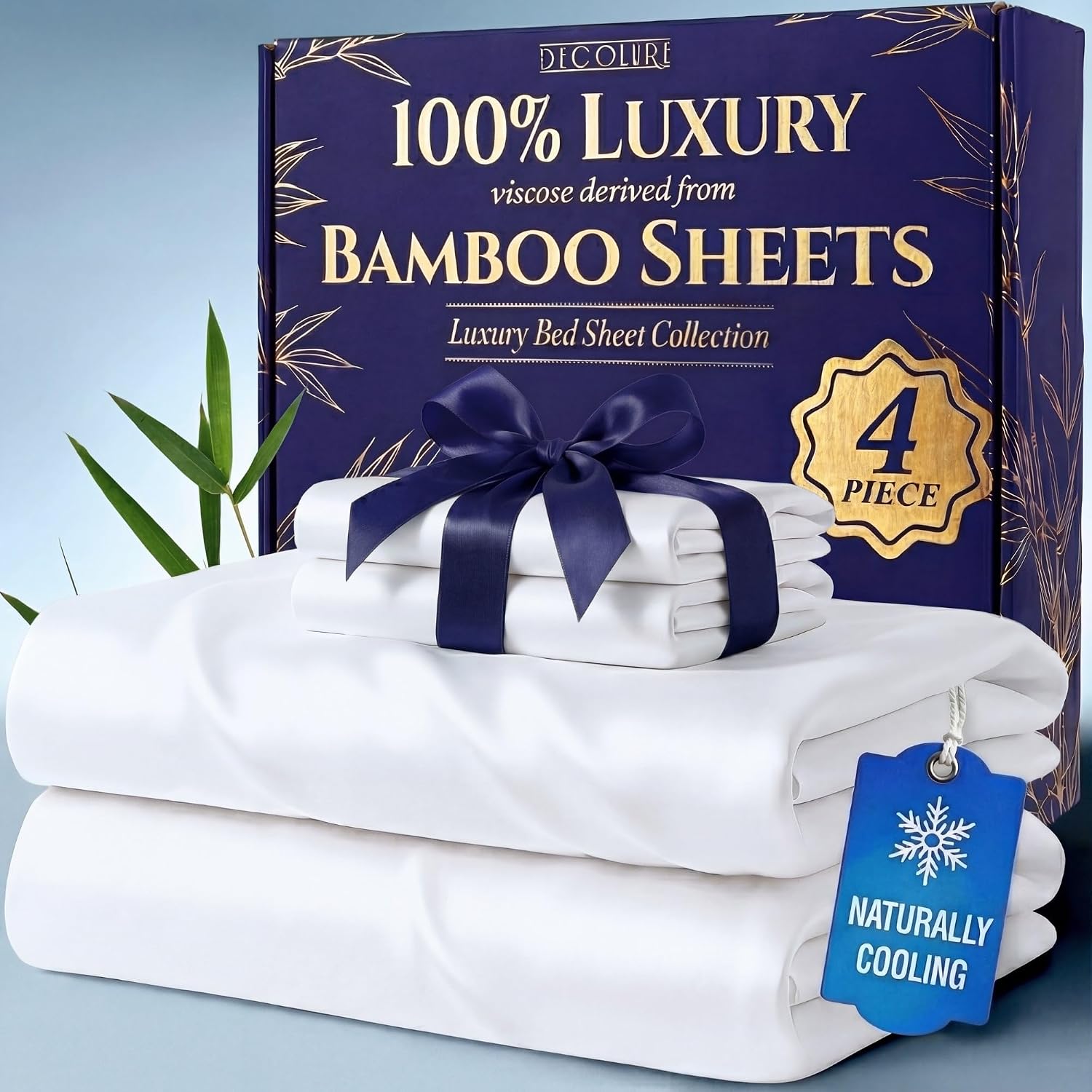 Detalle de DECOLURE Bamboo Viscose Queen Sheets 17"