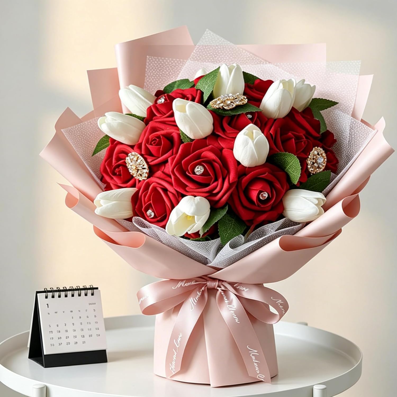 Thumbnail 1 de AmyHomie Dark Red Rose Artificial Flowers – 25 Real-Looking Roses with Bendable Stems