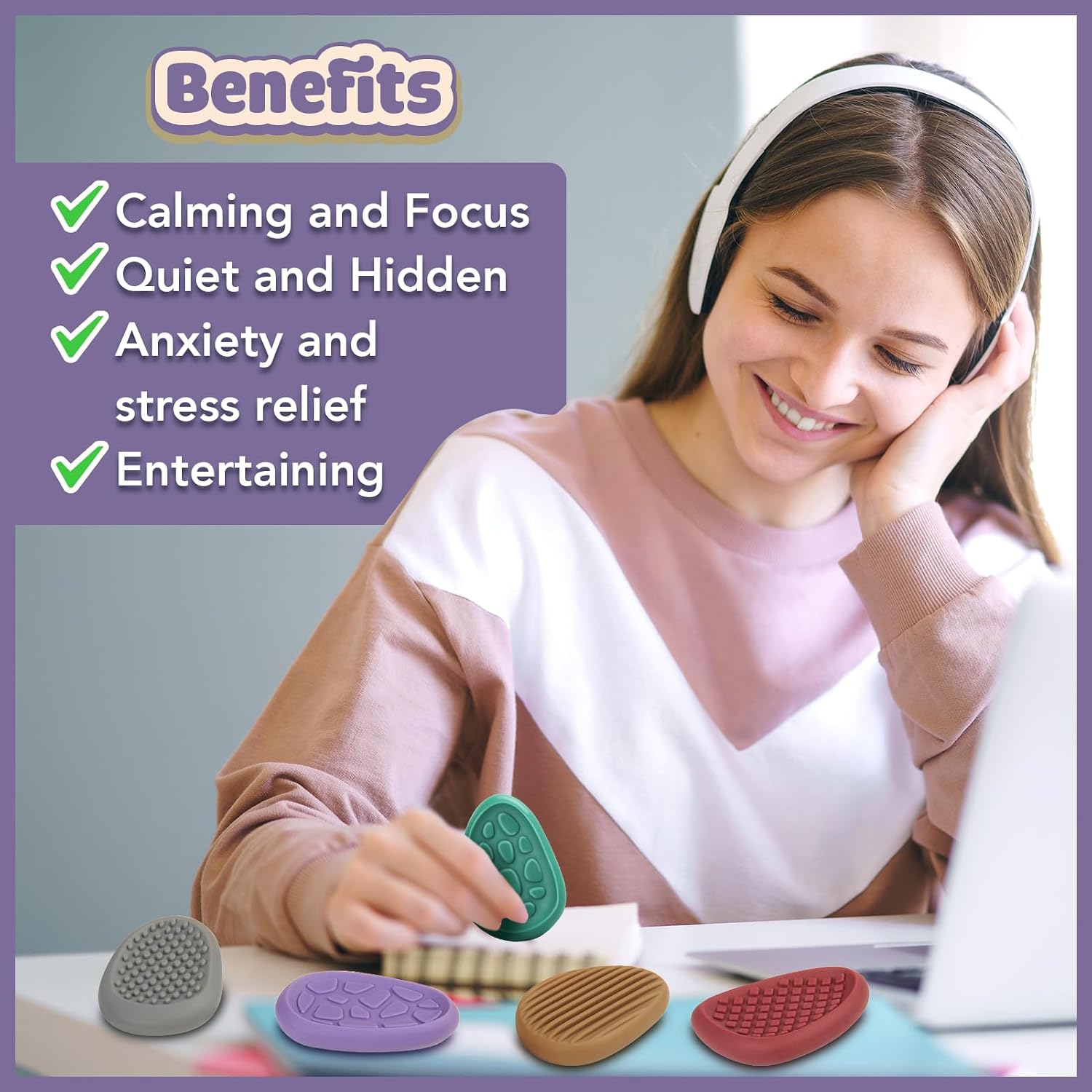 Detalle de ZaxiDeel 2410JY10 Sensory Fidget Worry Stones, 8-Pack, Textured and Quiet