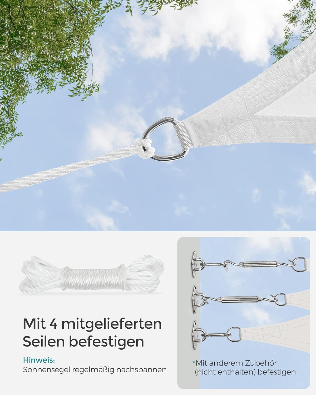 Thumbnail 6 de SONGMICS Sonnensegel 2x3 m wasserdicht mit 665 mm Wassersäule – UV-Schutz (93%) für Terrasse, Garten & Balkon