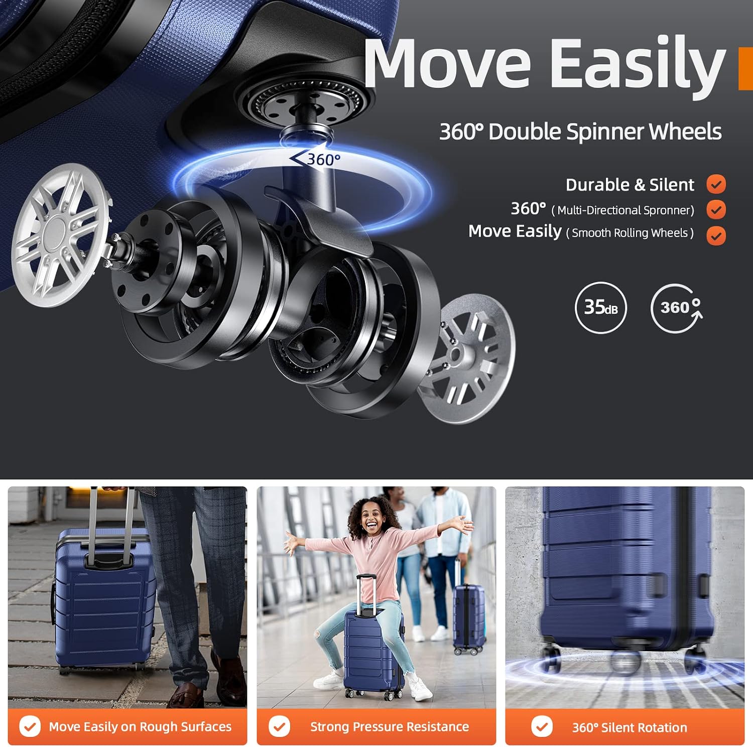Detalle de SHOWKOO Suitcase Hard Shell Expandable 3-piece set